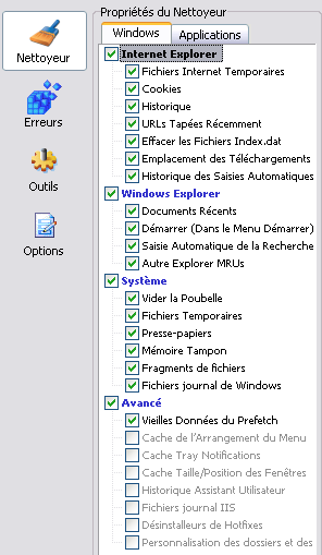 Propriétés du nettoyeur