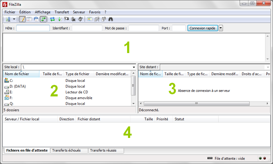 Printscreen de l'interface de FileZilla - Transfert de fichiers