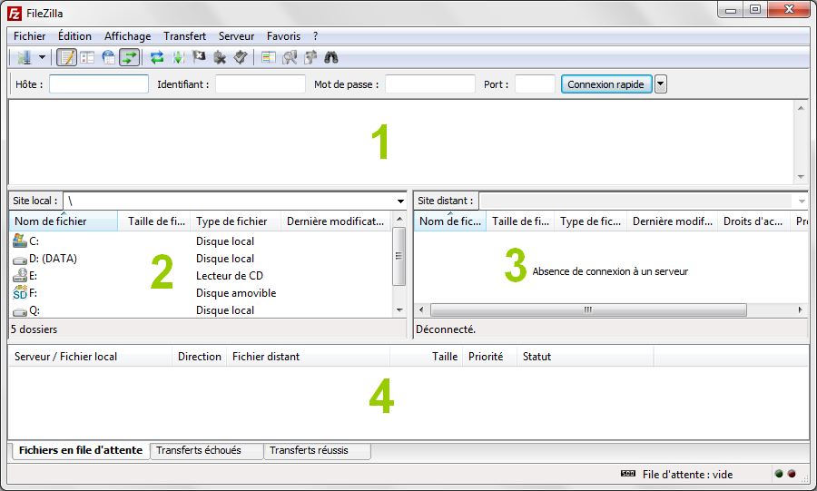 Printscreen de l'interface de FileZilla