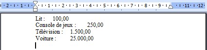 Word : mise en forme d'une liste de prix sans tabulations